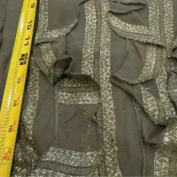 MISA Los Angeles green w metallic stripe short sleeve ruffle blouse size XS - Picture 12 of 12